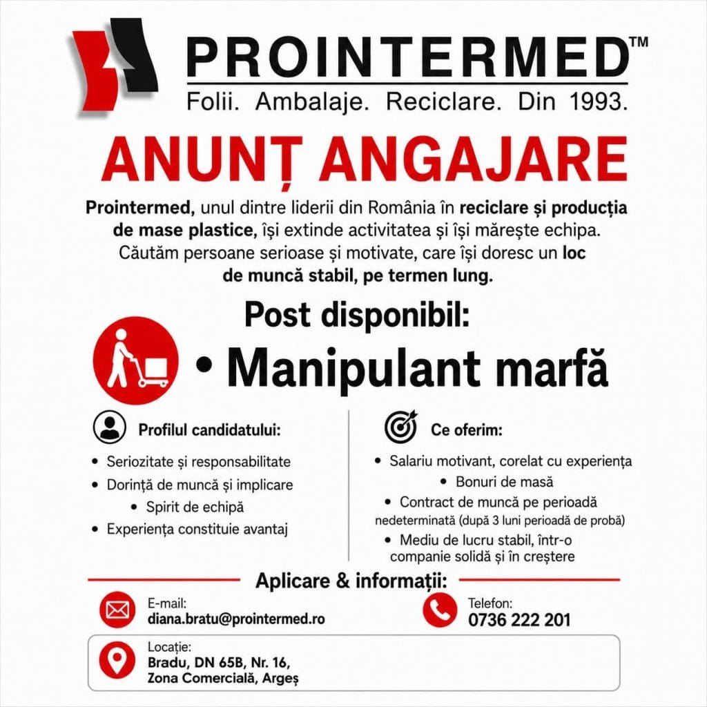 SC PROINTERMED angajează manipulant marfă - Care sunt cerințele postului și ce beneficii salariale se oferă 1 FB IMG 1784805589052