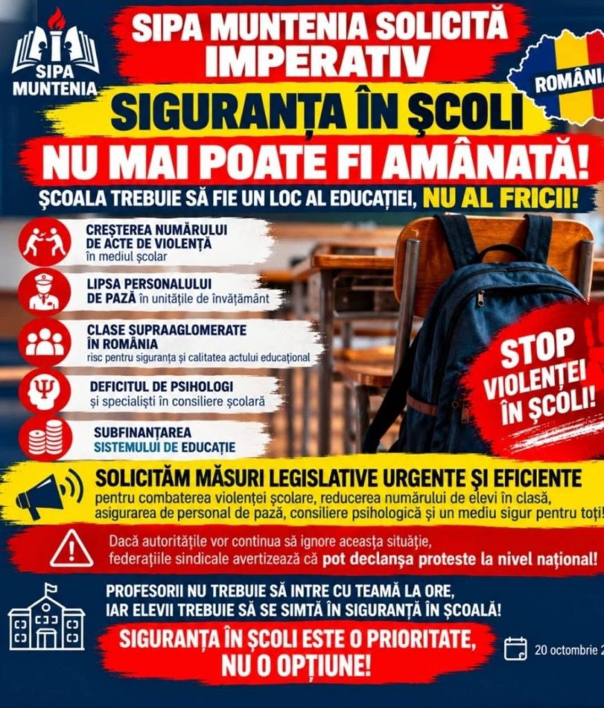 SIPA "MUNTENIA" CERE MĂSURI URGENTE PENTRU SIGURANȚA ÎN ȘCOLI: „VIOLENȚA NU MAI POATE FI TOLERATĂ!” 1 FB IMG 1792861381931
