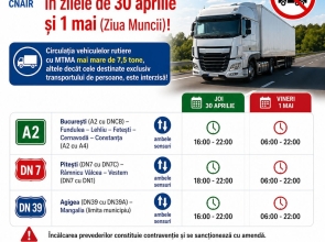 CNAIR: Restricții de circulație (7,5 t) în zilele de 30 aprilie și 1 mai (Ziua Muncii)