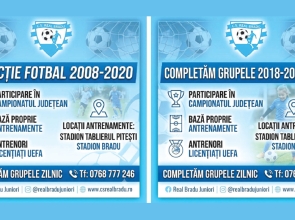 CS Real Bradu caută noi campioni! Selecții pentru grupele 2008–2020 și loturi feminine pentru generațiile 2018–2020