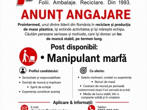 SC PROINTERMED angajează manipulant marfă – Care sunt cerințele postului și ce beneficii salariale se oferă