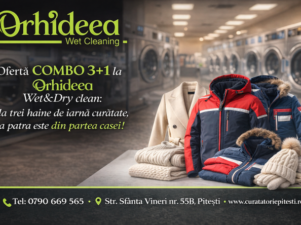 (P) Ofertă COMBO de sezon la Curățătoria Orhideea Pitești: la trei haine spălate, a patra este din partea casei!