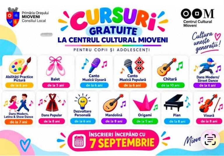 13 CURSURI GRATUITE PENTRU COPII ȘI ADOLESCENȚI LA CENTRUL CULTURAL MIOVENI 2 cursuri ccm 768x535 1