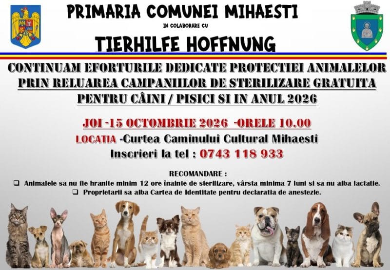 ARGEȘ: Campanie de sterilizare gratuită pentru câini și pisici, la Mihăești 1 sterilizare-gratuita-poza